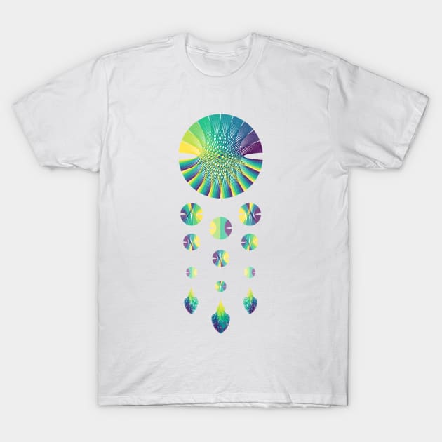 Dream Catcher | Peacock Blue Green Yellow White T-Shirt by aRtVerse